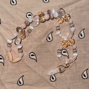 Strawberries, Honey And Cream HangCharm (Rose Quartz, White And Lilac Cat’s Eye)